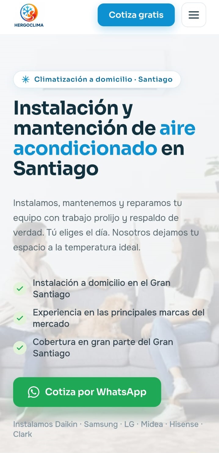 Sitio web adaptable de Hergoclima en móvil